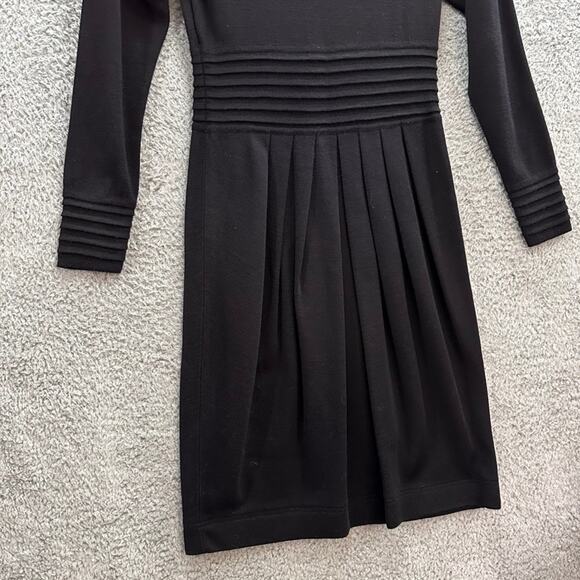 Vintage Ann Tjian for KENAR2 Black Long Sleeve Dress‎ Mock Neck Wool Blend - Picture 5 of 9